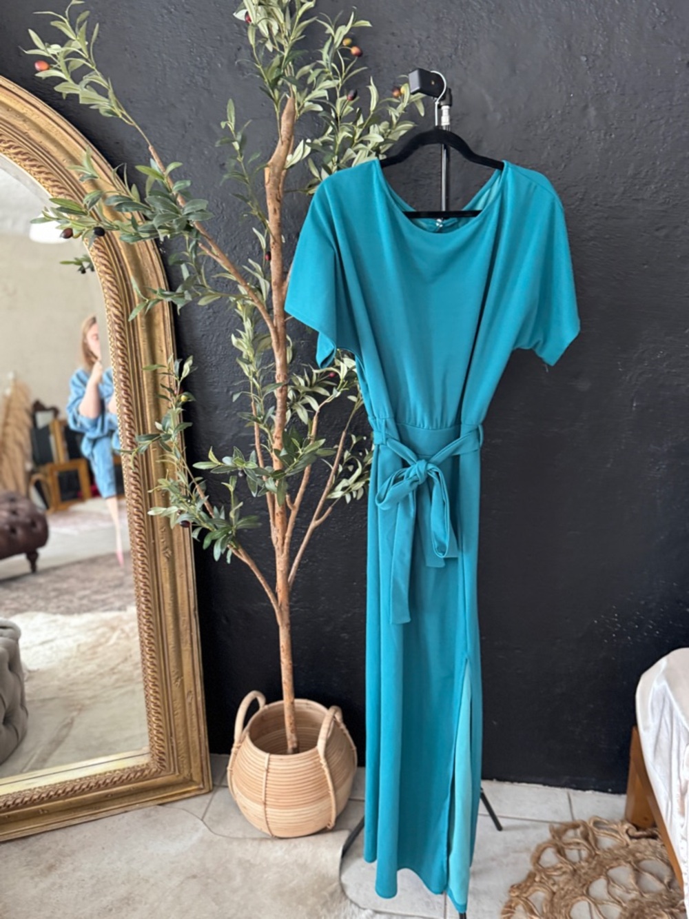 Women's Teal Tie-Waist Maxi Dress